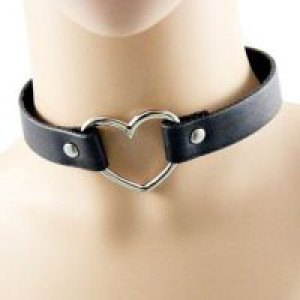  New Gothic Punk necklace Style Multi Color Alloy Heart Pendant PU Leather Choker Collar Chocker neck International CM697_bk -  