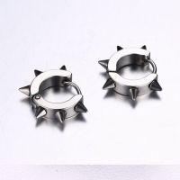  Spike Stud Earrings For Women Men Stainless Steel Stud Earrings Black And Silver Color Fashion Nail International EH-011_sl -  