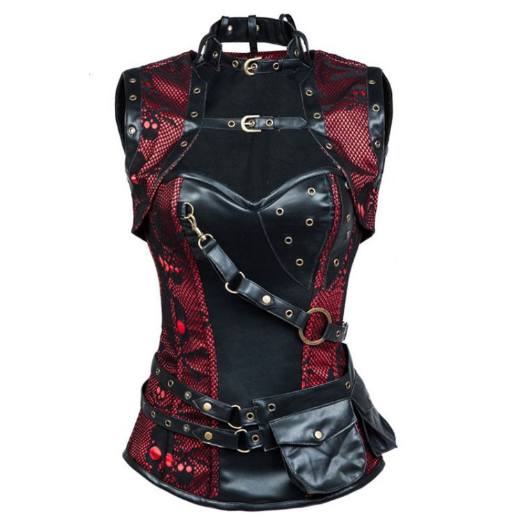  Black/Red Skull Pattern Burlesque Corset Steampunk Waist Training Corsets Gothic Clothing Corzzet 2238  2