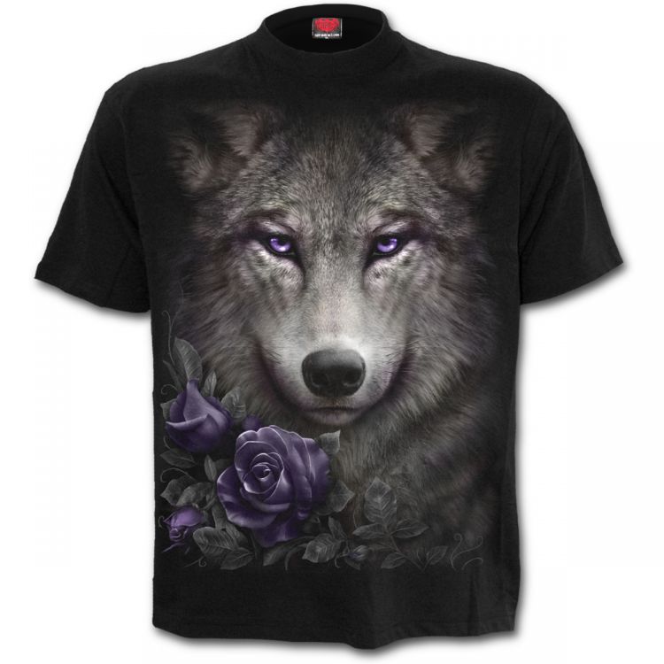  WOLF ROSES - Front Print T-Shirt Black Spiral Direct T150M121  1