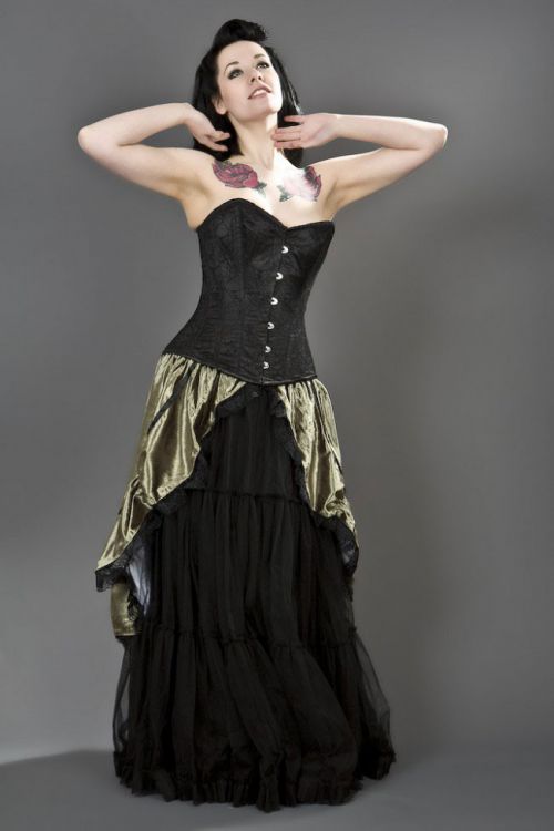  Elegant overbust steel boned corset in black satin & spider lace overlay Burleska elegant-overbust-corset-black-spider-overlay  1