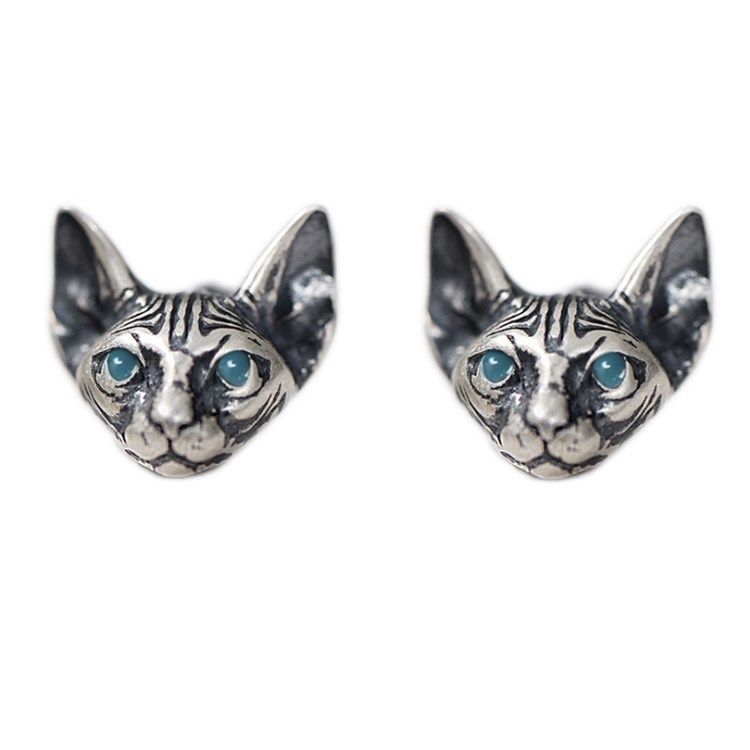 , Sphinx Hairless Cat Stud Earrings - ,