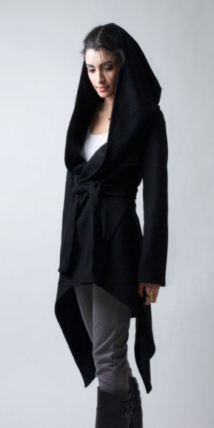  fashion women's long section black Coat Irregular hooded Overcoat Jackets casual oversize coats - 