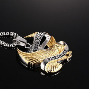  Fashion Eagle Necklace Pendants LIVE TO RIDE Biker Sport Men Gold Plated Stainless Steel Hero Jewelr - 