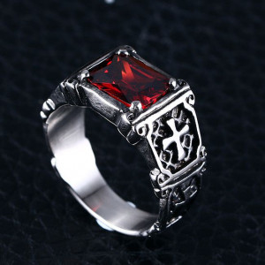  Fashion red stone ring jewelry stainless steel wedding rings for men and women with high quality who - 