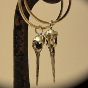  Hot Hummingbird Bird Skull Hoop Earring - 