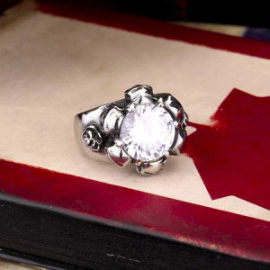  steel soldier Noble CZ lots of Skull big stone ring Fashion Punk Exaggerated ring for men or women H - 