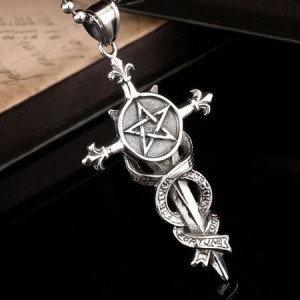  Steel soldier stainless steel cross pentacle pendant necklace men personaltiy fashion unique jewelry - 