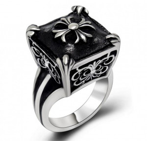  Gothic Party Male Rock Heavy Cross Ring Men's Classic Retro Punk Cool Box Stainless Steel Ring - 