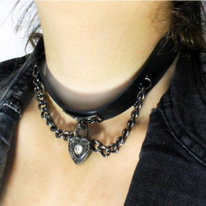  Hot 1 PCS Punk Lady Gothic Leather Choker Heart Chain Spike Rivet Buckle Collar Necklace - 