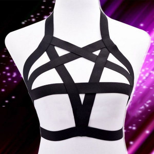  pastel goth Pentagram Harness harajuku sexy lingerie harness bra Body Cage bra Bondage 02 - 