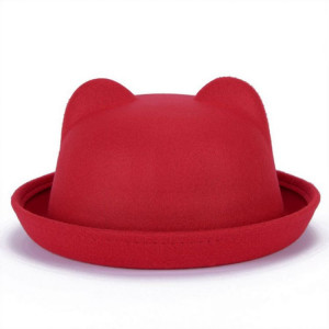  Women Fashion Vintage Wool Horn Parent-Child Bowler Fedora Hats Unisex Derby Cat Ear Cap - 