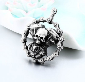  Bicycle Chain Skull Motorcycles Engine Pendant - 