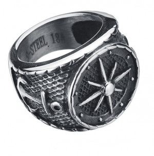      Retro Silver Anchor Rudder Ring - 