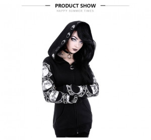  Gothic Punk Women Print Long Sleeve Hoodie - 