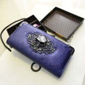  Cool Grils Gothic Style PU Purses Fashion skull Design Wallet Bifold Leather Purse Womens Bag Crossb International Blue -  