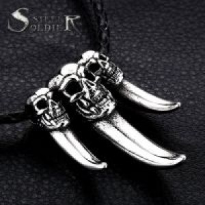  Steel soldier punk skull pendant men stainless steel 3 skulls pendant necklace high polished jewelry International BP8-169 -  