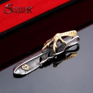  Steel soldier fashion men stainless steel gold eagle claw feather pendant titanium steel gothic styl International BP8-154 -  