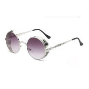  Steampunk Vintage Fashion Ladies Round Sunglasses Women Men Brand Designer Metal Carving Male Female International silver black -  