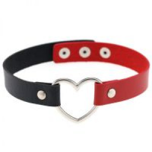  New Gothic Punk necklace Style Multi Color Alloy Heart Pendant PU Leather Choker Collar Chocker neck International CM697_bk-rd -  