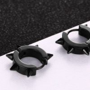 -   Spike Stud Earrings For Women Men Stainless Steel Stud Earrings Black And Silver Color Fashion Nail International EH-011_bk -  