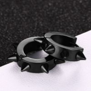-   Spike Stud Earrings For Women Men Stainless Steel Stud Earrings Black And Silver Color Fashion Nail International EH-011_bk -  