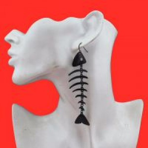  Womens Fashion Hot Black Halloween Jewelry Unique Fish Bone Pendant Short 15"Necklace Girls Gif International ED46_e_bk -  