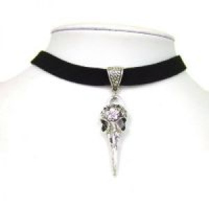  Black 10mm Flat Faux Suede Cord Crow Raven Bird Skull Charm 13" Choker Necklace 38x13mm International CrowRaven -  