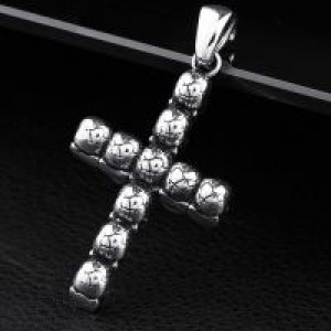  Steel soldier cross skull men pendant necklace stainless steel punk biker skull jewelry as gift International BP8-157 -  