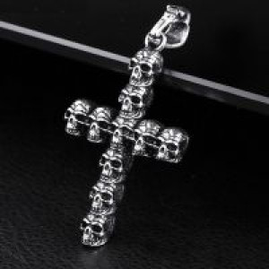  Steel soldier cross skull men pendant necklace stainless steel punk biker skull jewelry as gift International BP8-157 -  