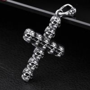 Steel soldier cross skull men pendant necklace stainless steel punk biker skull jewelry as gift International BP8-157 -  