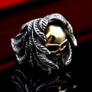  Steel soldier stainless steel 18k gold skull ring punk winged skull jewelry for men International BR8-365 -  