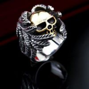  Steel soldier stainless steel 18k gold skull ring punk winged skull jewelry for men International BR8-365 -  