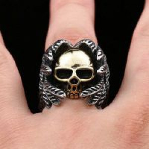  Steel soldier stainless steel 18k gold skull ring punk winged skull jewelry for men International BR8-365 -  