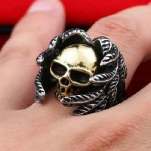  Steel soldier stainless steel 18k gold skull ring punk winged skull jewelry for men International BR8-365 -  