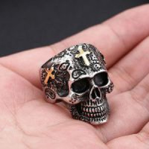  Steel soldier cross skull stainless ring punk men retro jewelry new style factory price skull ring f International BR8-313 -  