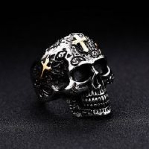  Steel soldier cross skull stainless ring punk men retro jewelry new style factory price skull ring f International BR8-313 -  