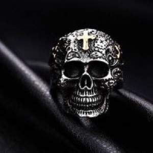  Steel soldier cross skull stainless ring punk men retro jewelry new style factory price skull ring f International BR8-313 -  