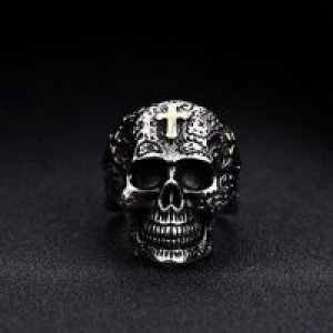  Steel soldier cross skull stainless ring punk men retro jewelry new style factory price skull ring f International BR8-313 -  