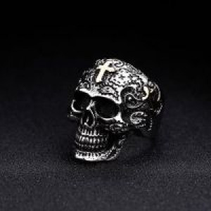  Steel soldier cross skull stainless ring punk men retro jewelry new style factory price skull ring f International BR8-313 -  