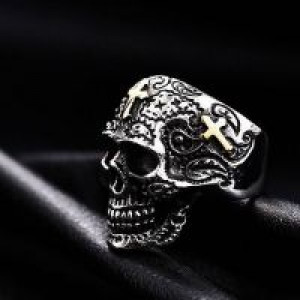  Steel soldier cross skull stainless ring punk men retro jewelry new style factory price skull ring f International BR8-313 -  