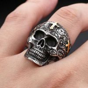  Steel soldier cross skull stainless ring punk men retro jewelry new style factory price skull ring f International BR8-313 -  