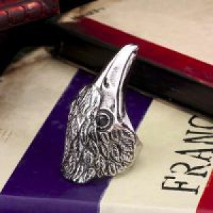  Steel soldier wholesale Big BIKER MEN's STAINLESS Steel Silver Black Heavy Metal Eagle Head Rin International BR8-080_BK -  