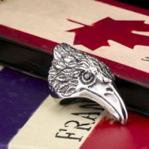  Steel soldier wholesale Big BIKER MEN's STAINLESS Steel Silver Black Heavy Metal Eagle Head Rin International BR8-080_BK -  