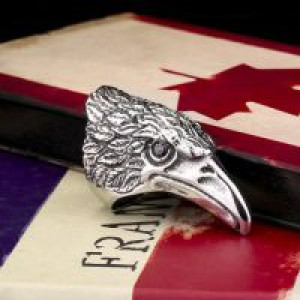  Steel soldier wholesale Big BIKER MEN's STAINLESS Steel Silver Black Heavy Metal Eagle Head Rin International BR8-080_BK -  