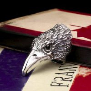  Steel soldier wholesale Big BIKER MEN's STAINLESS Steel Silver Black Heavy Metal Eagle Head Rin International BR8-080_BK -  