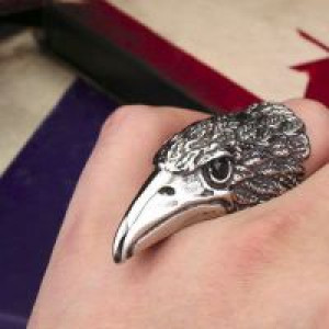 Steel soldier wholesale Big BIKER MEN's STAINLESS Steel Silver Black Heavy Metal Eagle Head Rin International BR8-080_BK -  
