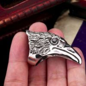  Steel soldier wholesale Big BIKER MEN's STAINLESS Steel Silver Black Heavy Metal Eagle Head Rin International BR8-080_BK -  