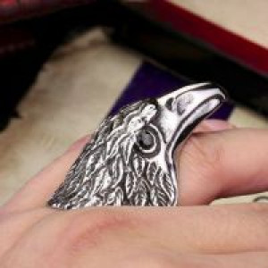 Steel soldier wholesale Big BIKER MEN's STAINLESS Steel Silver Black Heavy Metal Eagle Head Rin International BR8-080_BK -  