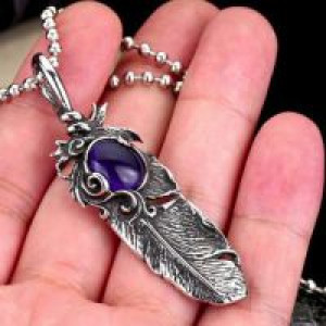  Steel soldier new arrival punk feather sapphire man pendant necklace stainless steel fashion jewelry International BP8-112_BL -  